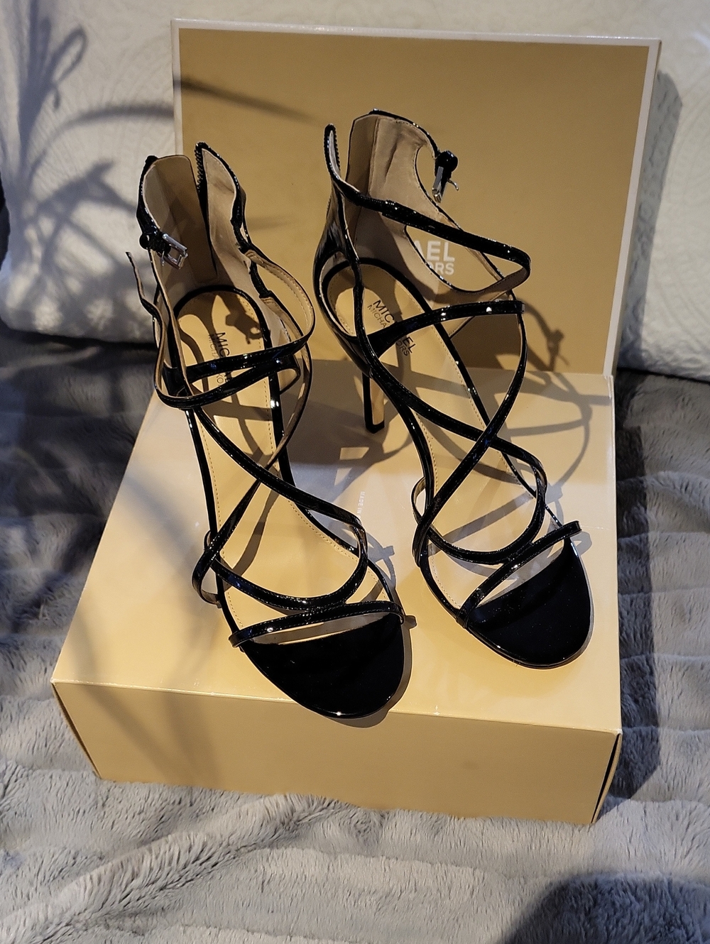 Michael Kors Black Patent Strappy Stiletto Sandals